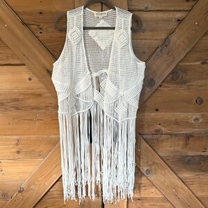 Idyllwind Cream Crochet Vest with Fringe